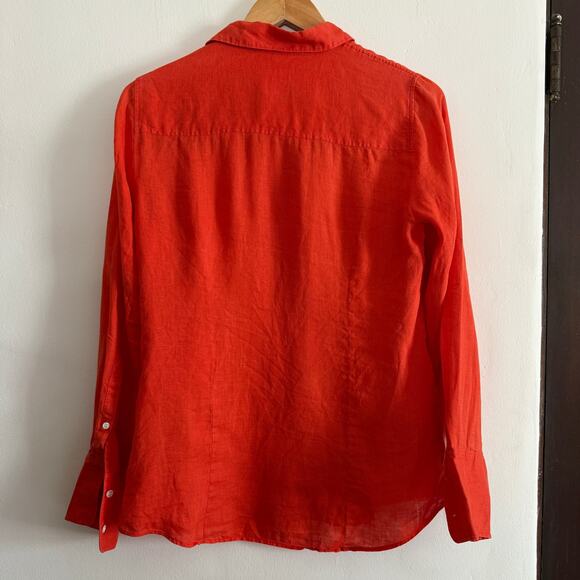 J. CREW | Red Orange 100% Linen The Perfect Button down Shirt | Size 2 - Picture 4 of 6